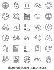 thin line vector icon set - toilet brush vector, glasses, world, personal information, pie graph, pills, gymnast rings, oxygen, music hit, stop button, backward, cloud network, refresh, undo, globe