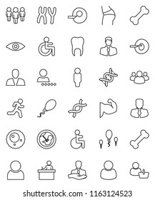 thin line vector icon set - student vector, manager, man, muscule hand, buttocks, bone, run, client, group, disabled, eye, dna, pregnancy, insemination, chromosomes, sperm, ovule, tooth, user, login