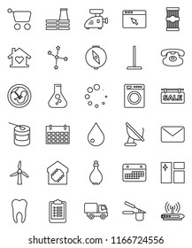 thin line vector icon set - mop vector, water drop, window cleaning, oil, cook press, pasta, compass, flask, constellation, clipboard, sports nutrition, calendar, classic phone, pregnancy, tooth