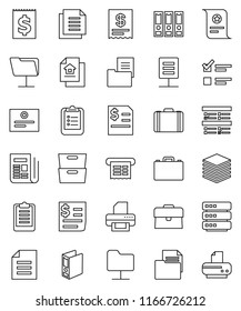 thin line vector icon set - case vector, clipboard, certificate, document, archive, exam, annual report, binder, receipt, newspaper, network folder, big data, estate, printer