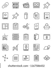 thin line vector icon set - cleaner trolley vector, toilet paper, book, copybook, clipboard, pin, certificate, document, constellation, exam, annual report, binder, dollar calendar, fitness mat