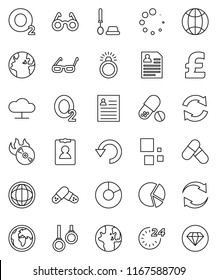 thin line vector icon set - toilet brush vector, glasses, world, personal information, pie graph, pound, pills, gymnast rings, oxygen, earth, music hit, cloud network, refresh, undo, loading, globe