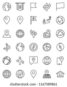 thin line vector icon set - compass vector, world, flag, dollar, route, navigator, earth, map pin, traking, internet, connection, globe, arrow, home