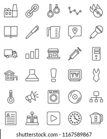 thin line vector icon set - measuring cup vector, spices, book, pen, personal information, constellation, swimsuite, gymnast rings, office, traking, delivery, clock, sorting, disk, music hit, tv