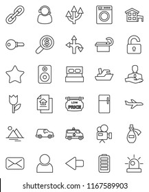 thin line vector icon set - money search vector, route, plane, client, ship, car, tulip, video camera, speaker, favorites, battery, mail, amkbulance, tomography, potion, arrow, chain, user, cottage