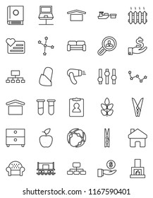 thin line vector icon set - clothespin vector, apple fruit, archive, constellation, investment, personal information, hierarchy, cereals, heart monitor, Railway carriage, port, dry cargo, settings