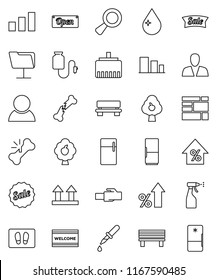 thin line vector icon set - water drop vector, welcome mat, sprayer, percent growth, consolidated cargo, top sign, sorting, magnifier, dropper, broken bone, counter, network folder, lan connector