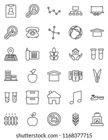 thin line vector icon set - clothespin vector, house hold, apple fruit, music, archive, constellation, personal information, hierarchy, cereals, navigator, phone, truck trailer, port, dry cargo