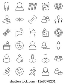 thin line vector icon set - student vector, manager, man, muscule hand, buttocks, bone, run, client, group, disabled, eye, dna, pregnancy, chromosomes, sperm, ovule, tooth, user, login, consumer