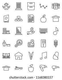 thin line vector icon set - clothespin vector, house hold, apple fruit, music, archive, constellation, investment, personal information, hierarchy, cereals, navigator, Railway carriage, port, server