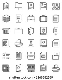 thin line vector icon set - case vector, clipboard, certificate, document, archive, exam, annual report, binder, newspaper, network folder, big data, estate, receipt, catalog, printer