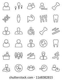 thin line vector icon set - student vector, manager, man, muscule hand, stairways run, bone, client, group, disabled, dna, pregnancy, insemination, chromosomes, sperm, ovule, tooth, user, login