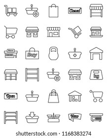 thin line vector icon set - office vector, cargo, warehouse, weight, shelving, new, open, closed, shopping bag, market, store, mall, buy, basket, cart, scales