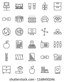 thin line vector icon set - clothespin vector, house hold, apple fruit, archive, constellation, personal information, hierarchy, cereals, heart monitor, navigator, Railway carriage, phone, settings