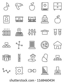 thin line vector icon set - clothespin vector, house hold, apple fruit, music, archive, constellation, personal information, hierarchy, any currency, navigator, Railway carriage, dry cargo, settings