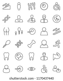 thin line vector icon set - manager vector, man, muscule hand, buttocks, stairways run, bone, client, disabled, eye, dna, pregnancy, insemination, chromosomes, sperm, ovule, tooth, user, consumer