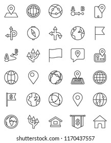 thin line vector icon set - compass vector, world, flag, dollar, route, navigator, earth, map pin, traking, internet, connection, globe, arrow, home