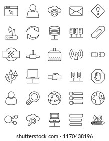 thin line vector icon set - world vector, internet, social media, connect, server, notebook network, cloud glass, exchange, browser, menu, router, lan connector, refresh, mail, route arrow, user