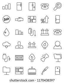 thin line vector icon set - water drop vector, welcome mat, percent growth, consolidated cargo, top sign, sorting, classic phone, magnifier, dropper, broken bone, counter, network folder, fruit tree