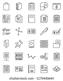 thin line vector icon set - toilet paper vector, book, copybook, pen, clipboard, constellation, exam, check, annual report, receipt, binder, dollar calendar, document, thumbtack, network, estate