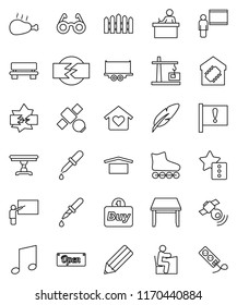thin line vector icon set - chicken leg vector, pen, pencil, blackboard, glasses, student, music, roller Skates, attention, satellite, truck trailer, dry cargo, satellitie, dropper, disconnection