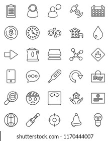 thin line vector icon set - sponge vector, water drop, house hold, bell, certificate, dollar coin, calendar, scales, clipboard, clock, flammable, cargo search, satellitie, mobile phone, speaking man