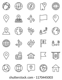 thin line vector icon set - compass vector, world, flag, dollar, route, navigator, earth, map pin, traking, internet, connection, globe, arrow, home