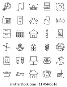 thin line vector icon set - clothespin vector, house hold, music, archive, constellation, personal information, any currency, cereals, phone, port, dry cargo, Railway carriage, settings, vial, home