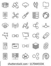 thin line vector icon set - molecule vector, satellite, rca, jack, connect, connection, network, disconnection, folder, server, cloud exchange, big data, browser, usb modem, share, download, chain