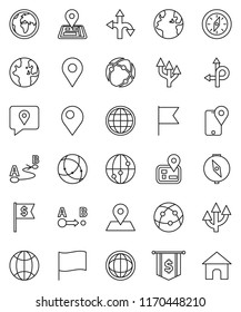 thin line vector icon set - compass vector, world, flag, dollar, route, navigator, earth, map pin, traking, internet, connection, globe, arrow, home