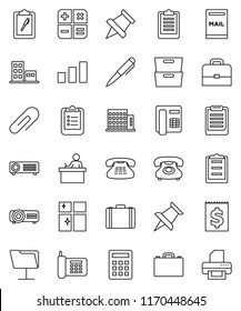 thin line vector icon set - shining window vector, student, case, pen, clipboard, paper pin, archive, phone, receipt, sorting, classic, thumbtack, network folder, attachment, mailbox, apartments