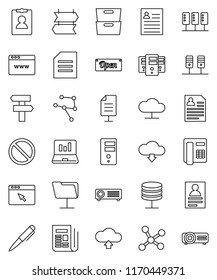 Thin Line Vector Icon Set - Pen Vector, Document, Archive, Personal Information, Laptop Graph, Prohibition Sign, Newspaper, Network, Server, Folder, Cloud, Browser, Upload, Download, Open, Signpost