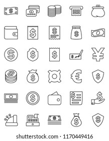 thin line vector icon set - dollar coin vector, wallet, cash, money bag, investment, stack, check, receipt, shield, any currency, euro sign, yen, credit card, cashbox