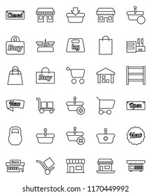 thin line vector icon set - office vector, cargo, warehouse, weight, shelving, new, open, closed, shopping bag, store, mall, buy, basket, cart, scales