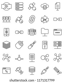 thin line vector icon set - molecule vector, satellite, satellitie, social media, rca, jack, connect, server, disconnection, network folder, cloud exchange, big data, browser, share, chain, document