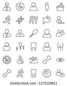 thin line vector icon set - student vector, manager, man, muscule hand, buttocks, stairways run, bone, group, disabled, eye, dna, pregnancy, chromosomes, sperm, ovule, tooth, user, login, consumer