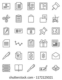 thin line vector icon set - cleaner trolley vector, book, pen, paper pin, certificate, document, constellation, check, receipt, dollar calendar, clipboard, newspaper, mail, plan, estate, gift, list