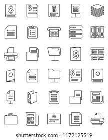 thin line vector icon set - case vector, clipboard, certificate, document, exam, annual report, binder, receipt, newspaper, network folder, big data, estate, catalog, printer