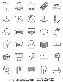 thin line vector icon set - money vector, support, traking, ship, no trolley, barcode, insemination, diagnostic monitor, ovule, connect, network folder, big data, lan connector, bench, cloud upload