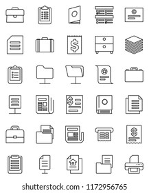 thin line vector icon set - case vector, clipboard, certificate, document, archive, exam, receipt, newspaper, network folder, big data, estate, catalog, printer