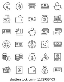 thin line vector icon set - dollar coin vector, credit card, wallet, cash, money bag, piggy bank, investment, stack, check, receipt, shield, any currency, euro sign, cashbox