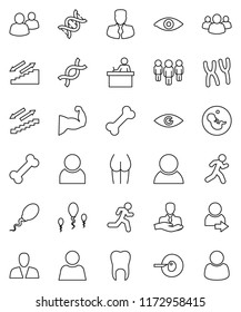 thin line vector icon set - student vector, manager, man, muscule hand, buttocks, stairways run, bone, client, group, eye, dna, pregnancy, insemination, chromosomes, sperm, tooth, user, login