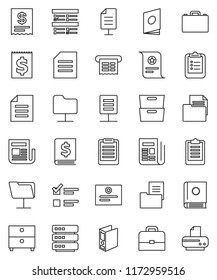 thin line vector icon set - case vector, clipboard, certificate, document, archive, exam, annual report, binder, receipt, newspaper, network folder, big data, estate, catalog, printer