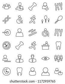 thin line vector icon set - student vector, manager, man, stairways run, bone, client, group, disabled, eye, dna, pregnancy, insemination, chromosomes, sperm, tooth, user, login, consumer, customer