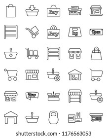 thin line vector icon set - office vector, cargo, warehouse, weight, shelving, new, open, shopping bag, market, store, mall, buy, basket, cart, scales