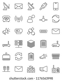thin line vector icon set - clipboard vector, satellite, phone, loudspeaker, mobile, speaking man, hdmi, connect, server, network, big data, firewall, hub, router, lan connector, refresh, mail