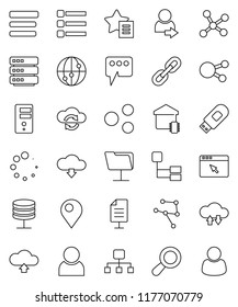 thin line vector icon set - internet vector, social media, network, folder, server, cloud exchange, big data, browser, menu, usb modem, share, favorites, message, upload, download, loading, chain