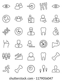 thin line vector icon set - student vector, manager, man, muscule hand, buttocks, stairways run, bone, client, group, disabled, eye, dna, pregnancy, insemination, chromosomes, sperm, ovule, tooth