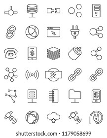thin line vector icon set - molecule vector, satellitie, social media, link, rca, connect, connection, network, folder, server, big data, browser, hub, share, cloud upload, chain, document, wireless