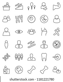 thin line vector icon set - student vector, manager, man, muscule hand, buttocks, stairways run, bone, client, group, eye, dna, pregnancy, insemination, chromosomes, sperm, ovule, tooth, user, login